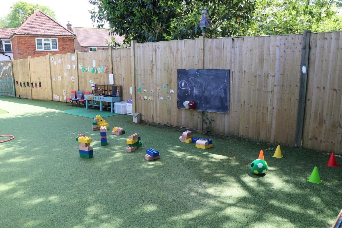 Flackwell Heath nursery garden with building blocks and chalkboard