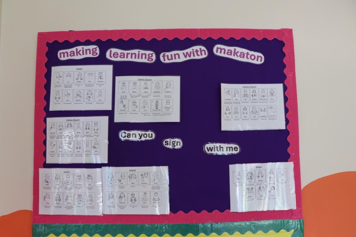 Makaton sign language learning display at The House That Jack Built Flackwell Heath